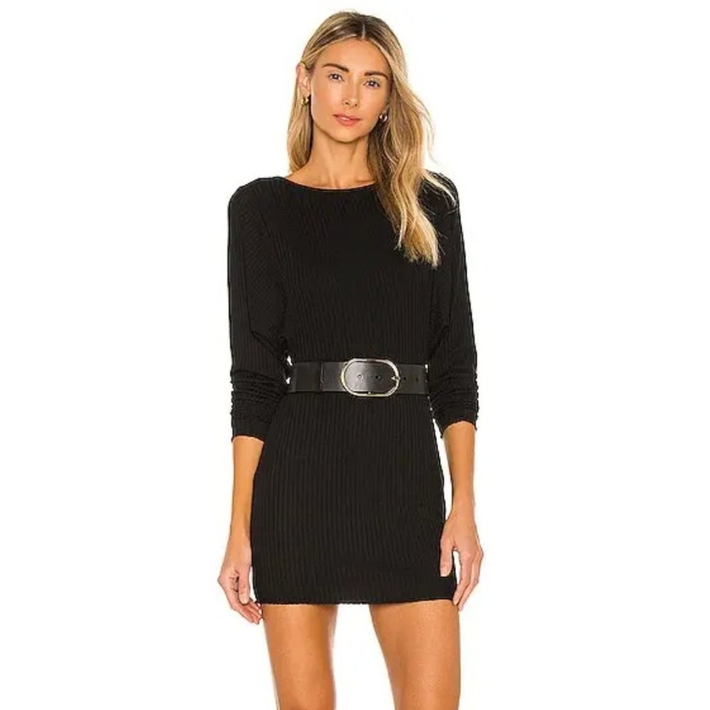 Lovers and Friends Black Ribbed Knit Dolman Sleeve Mini Dress Size S Made in USA - Picture 4 of 11